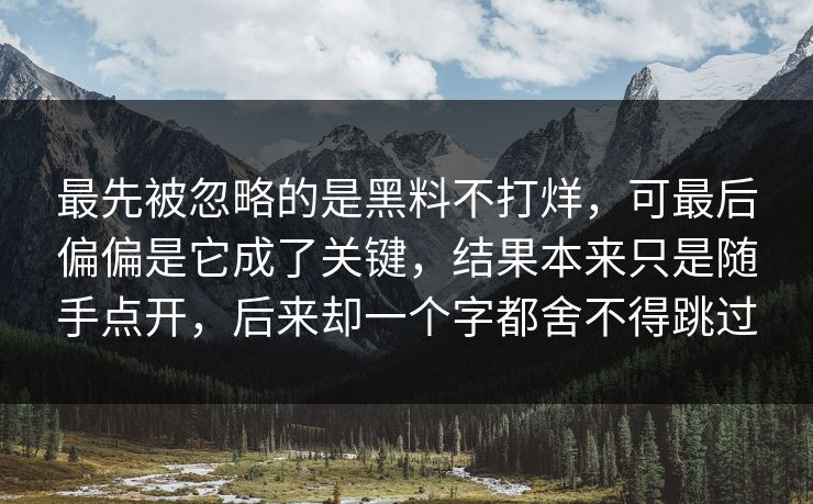 最先被忽略的是黑料不打烊，可最后偏偏是它成了关键，结果本来只是随手点开，后来却一个字都舍不得跳过