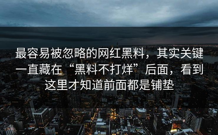 最容易被忽略的网红黑料，其实关键一直藏在“黑料不打烊”后面，看到这里才知道前面都是铺垫